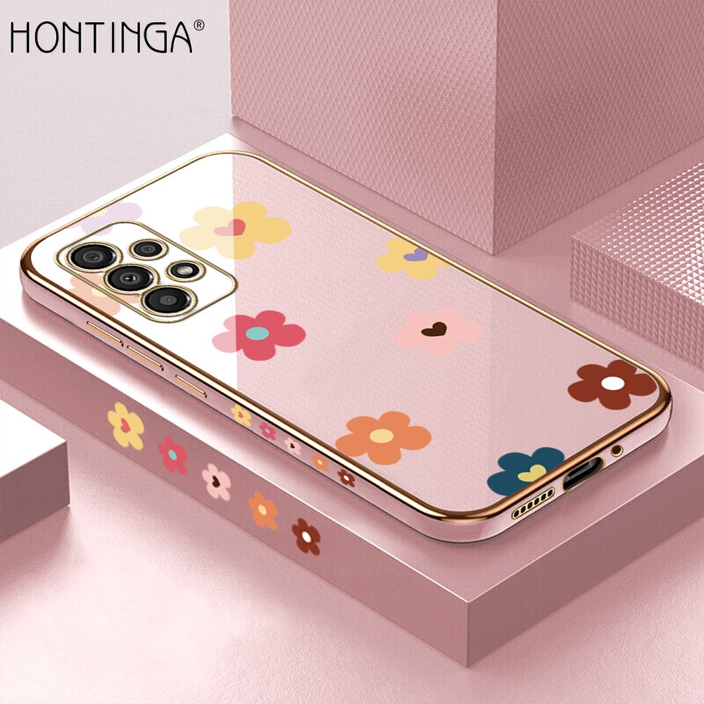 Hontinga for Samsung Galaxy A33 5G Back Cover Luxury 6D Plating Falling Flower Side Pattern Case Soft Silicone Square Phone Cases