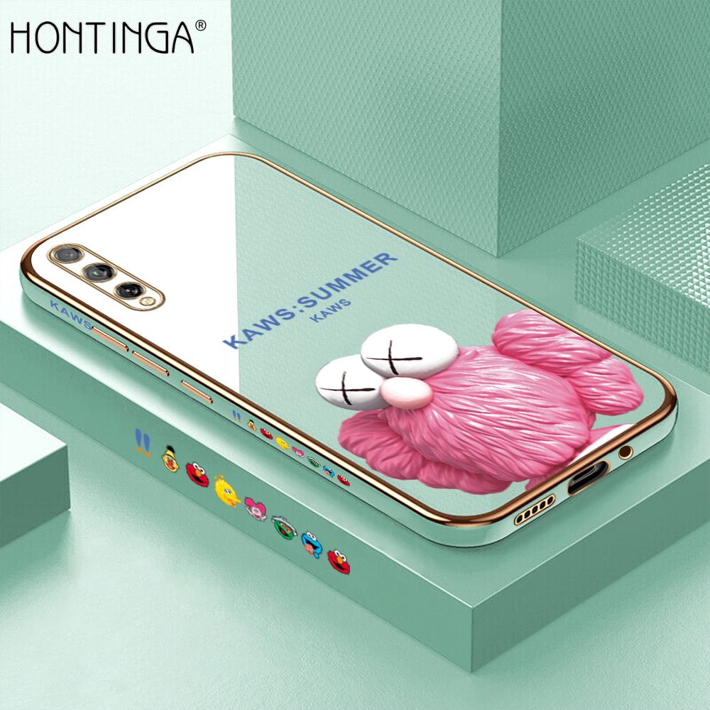 Hontinga for Huawei Y8P Luxury 6D Plating Soft Casing Silicone Square Frame Phone Case Shiny Bling Back Cover Pink Doll Side Pattern Case