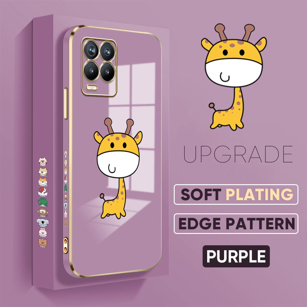 TA for Realme 8 4G / Realme 8 Pro Back Cover + Free Lanyard Mini Giraffe Luxury 6D Plating Case Side Pattern Soft Silicone Square Phone Cases