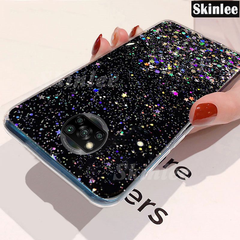 Phone Back Cover For Xiaomi Poco X3 Pro Glitter Silicone Soft Phone Cases Starry Sky String Glitter Transparent Space Stars Moon Xiaomi Poco X3 Pro case