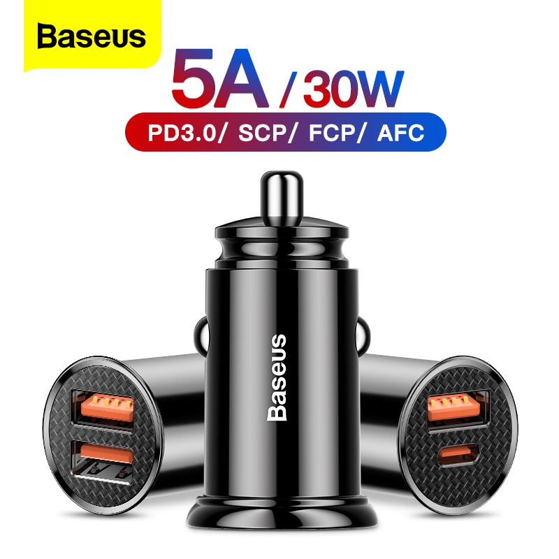 Baseus 30W Quick Charge 4.0 3.0 USB Car Charger For Xiao Mi9 Huawei Supercharge SCP QC4.0 QC3.0 Fast PD USB C Car Phone Charger