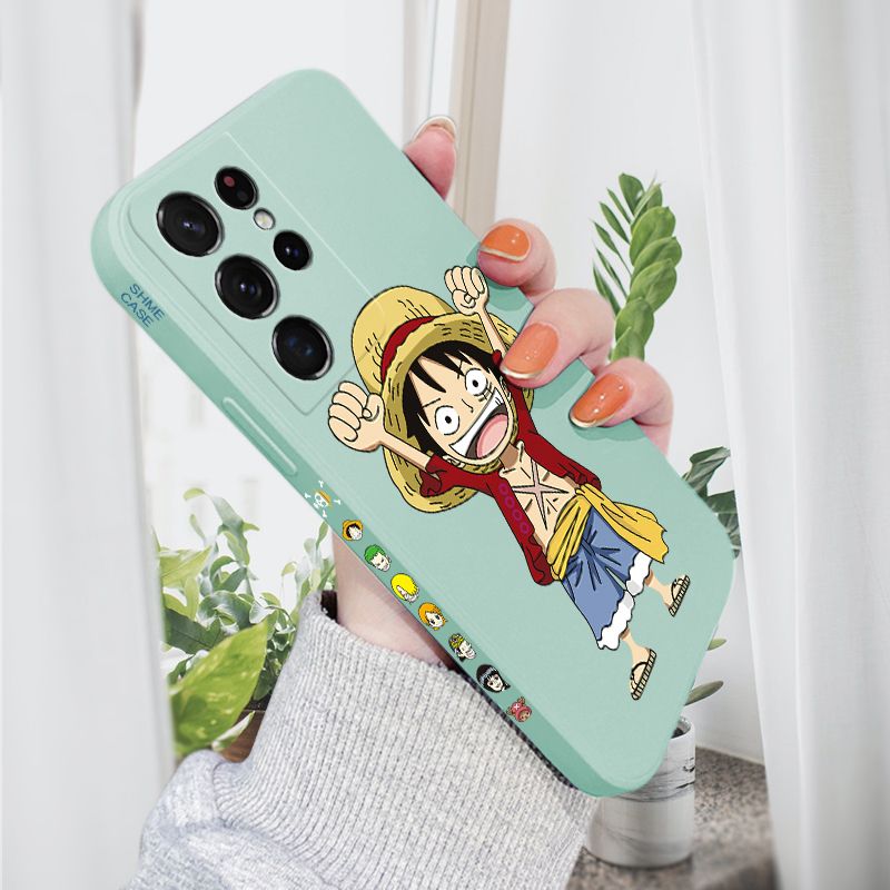 AMORVOR for Samsung Galaxy S21 Ultra 5G Back Cover Anime One-Piece Luffy Side design Soft Case Liquid Silicone Phone Cases