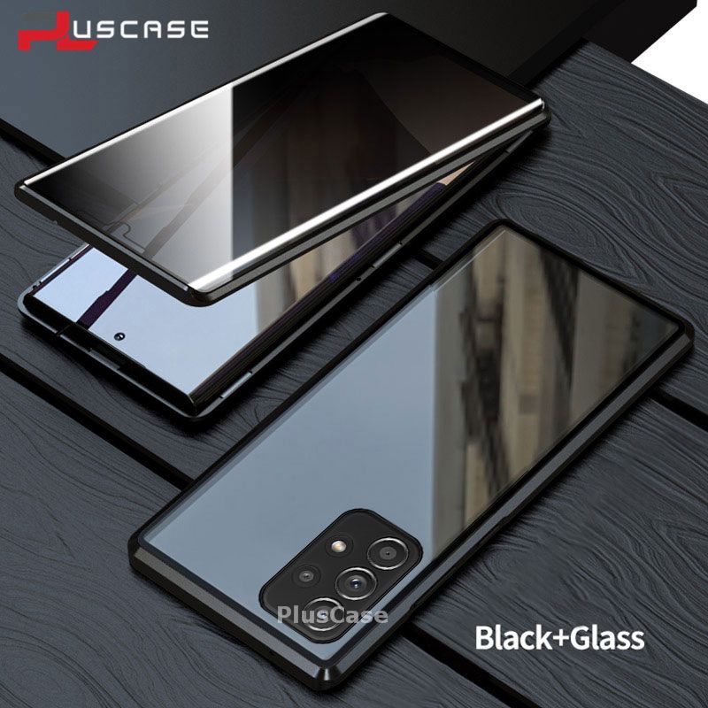 Pluscase for Samsung Galaxy A72 Magnetic Metal Case Tempered Glass Cover Screen Protect
