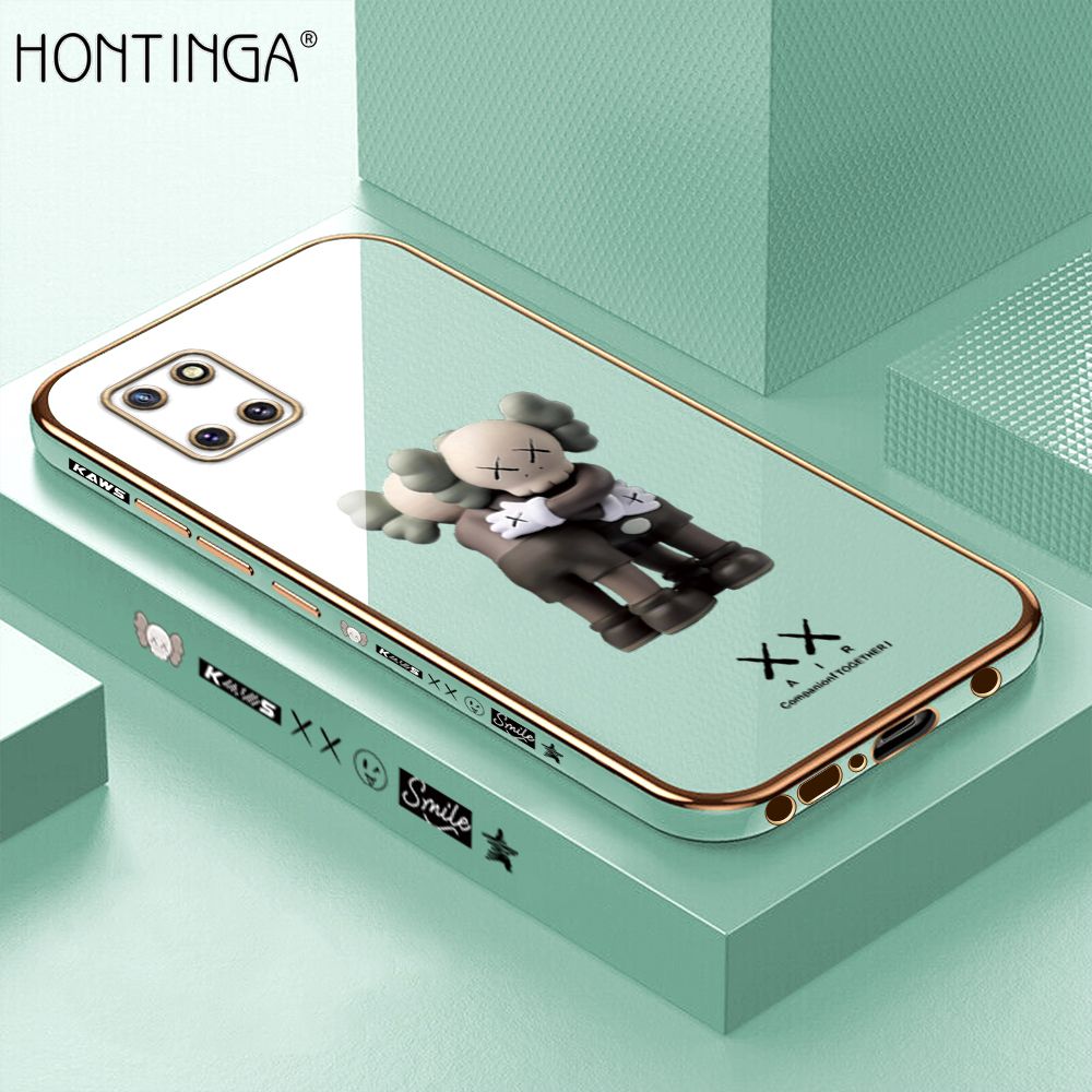Hontinga for Samsung Note 10 Lite Back Cover + Free Lanyard Luxury 6D Plating Cartoon Hug bear Side Pattern Case Soft Silicone Square Mobile Cover
