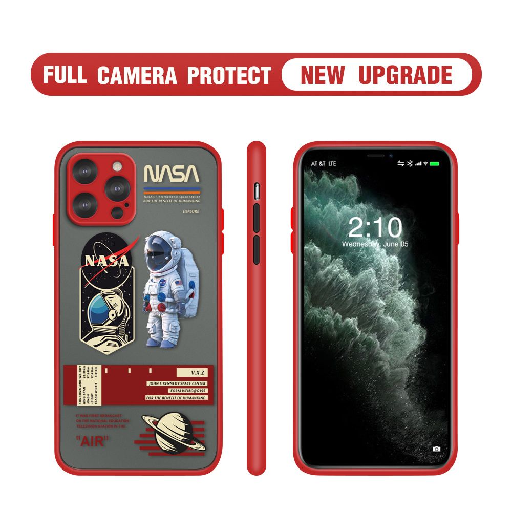 Hontinga for iPhone 12 Pro Max Case Cartoon Astronaut Cover Camera Shockproof Protection Case Edge Frosted Transparent Phone Cover