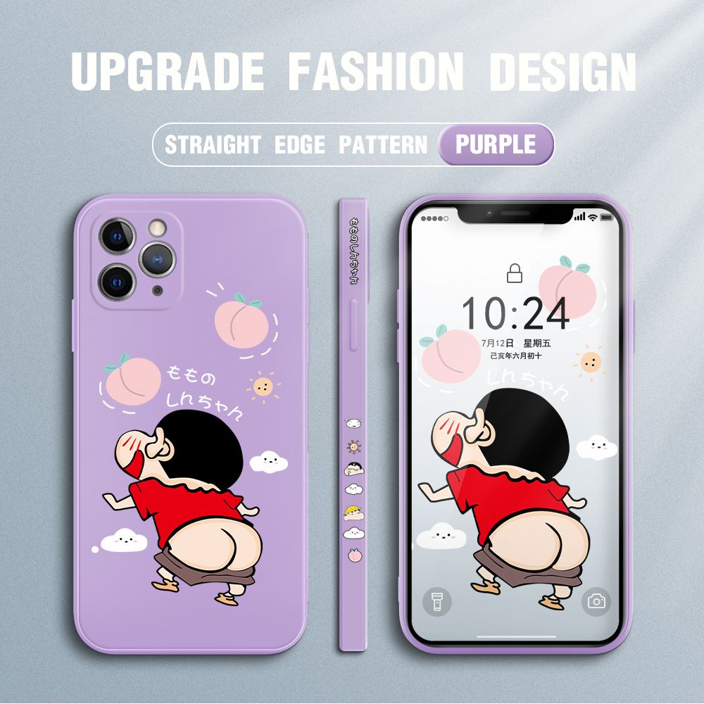 Jizetin for iPhone 11 Pro Max Case New Cartoon Crayon Shin-chan Design Side Design Phone Case Square Edge Pattern Liquid Silicone Cases Full Cover Camera Shockproof Protective Case