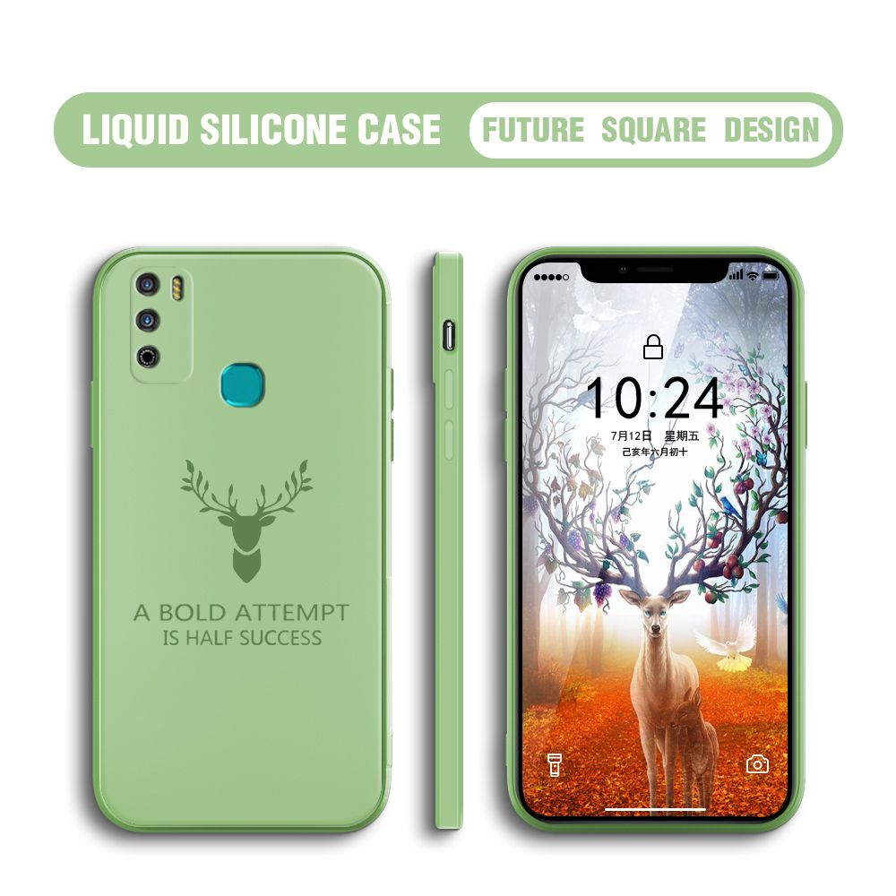 BILI for Infinix Hot 9 Play Back Cover Simple Antlers Ultra Thin Soft Luxury Square Multicolor Liquid Silicone Phone Case