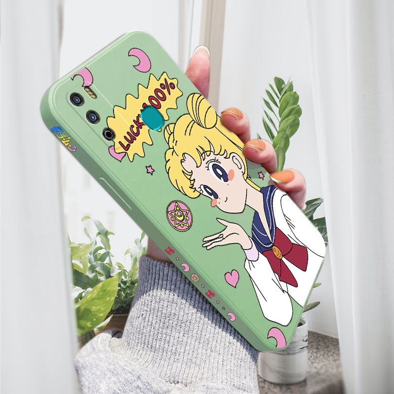 AMORVOR for Infinix Hot 9 Play Back Cover Anime Super Sailor Moon Side design Soft Case Liquid Silicone Phone Cases