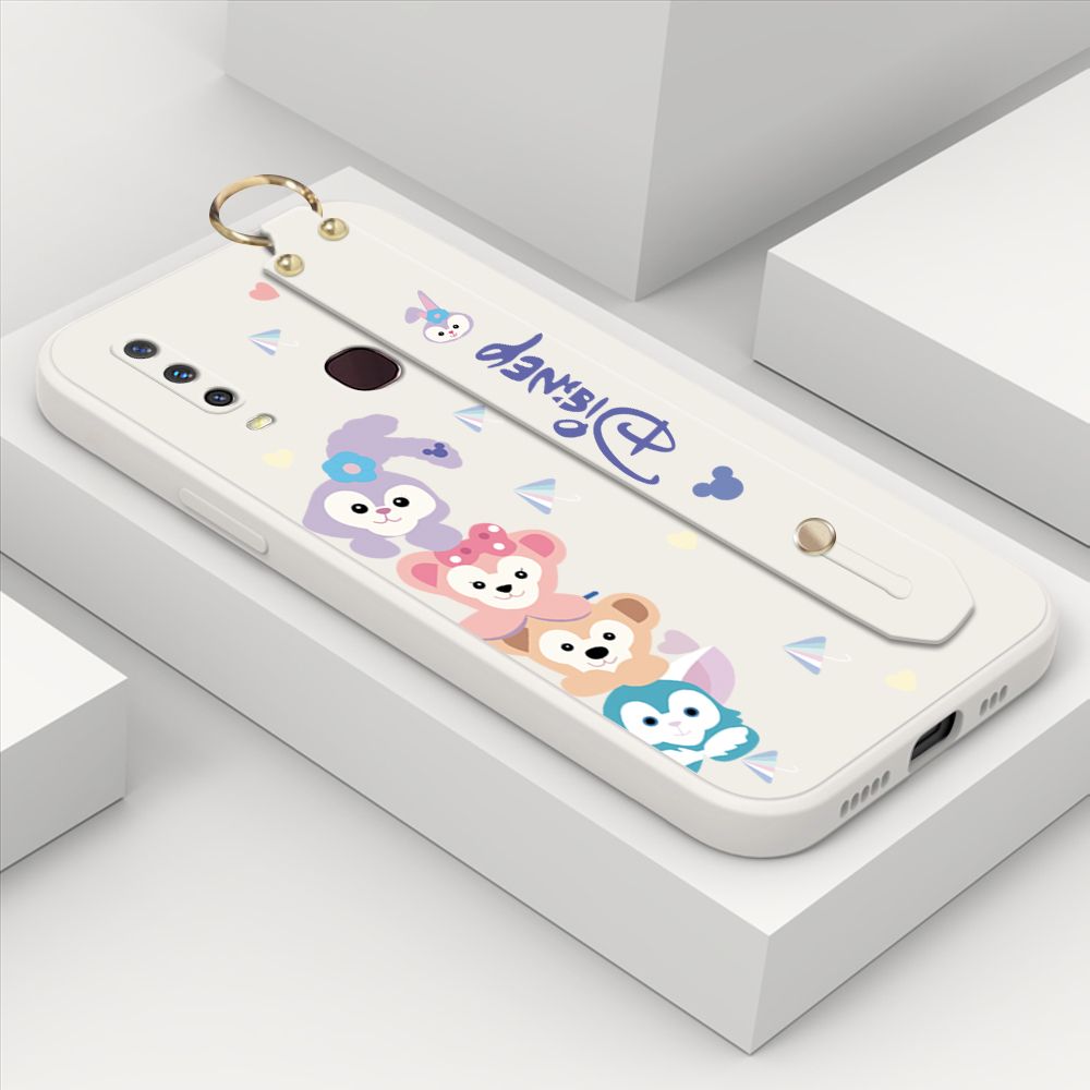 ZeroQiQi for Vivo Y12 Wrist Strap Case INS Cute Style Creative Cartoon Rabbit and Fox Cover Thin Square Edge Liquid Silicone Phone Case