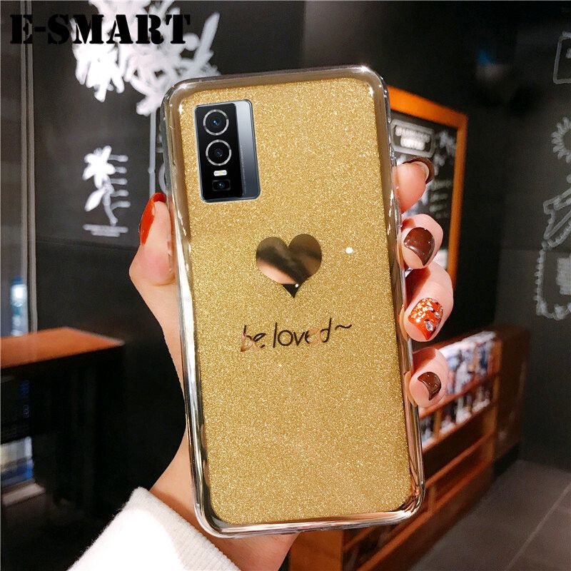 Phone Case VIVO Y76 Back Fashion Couple Cases Bling Gold Glitter Be Loved Soft Silicone Protector Cover VIVO Y76 5G Case