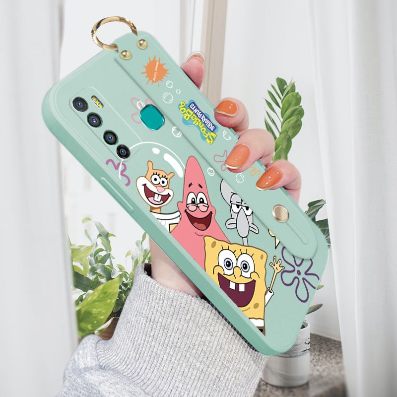 Jizetin for Infinix Hot 9 Wrist Strap Case Funny Cartoon Sea Creatures Cover Ultra Thin Anti Fall Liquid Silicone Phone Case