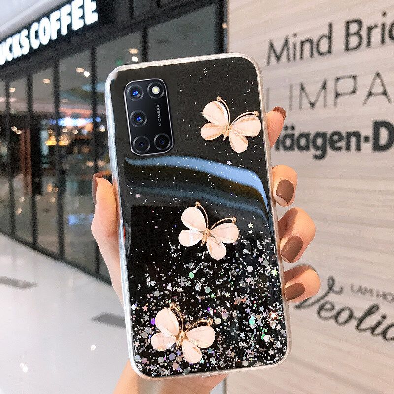 Phone case Samsung Galaxy A31 Shiny Ring Case Glitter Soft Transparent Butterfly Cases For Samsung A31 Back Cover Stars Moon Girls