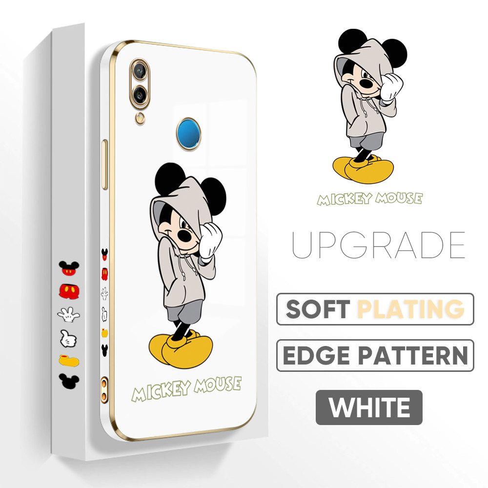 TA for Huawei Nova 3E / P20 Lite Back Cover + Free Lanyard Handsome Mouse Luxury 6D Plating Case Side Pattern Soft Silicone Square Phone Cases
