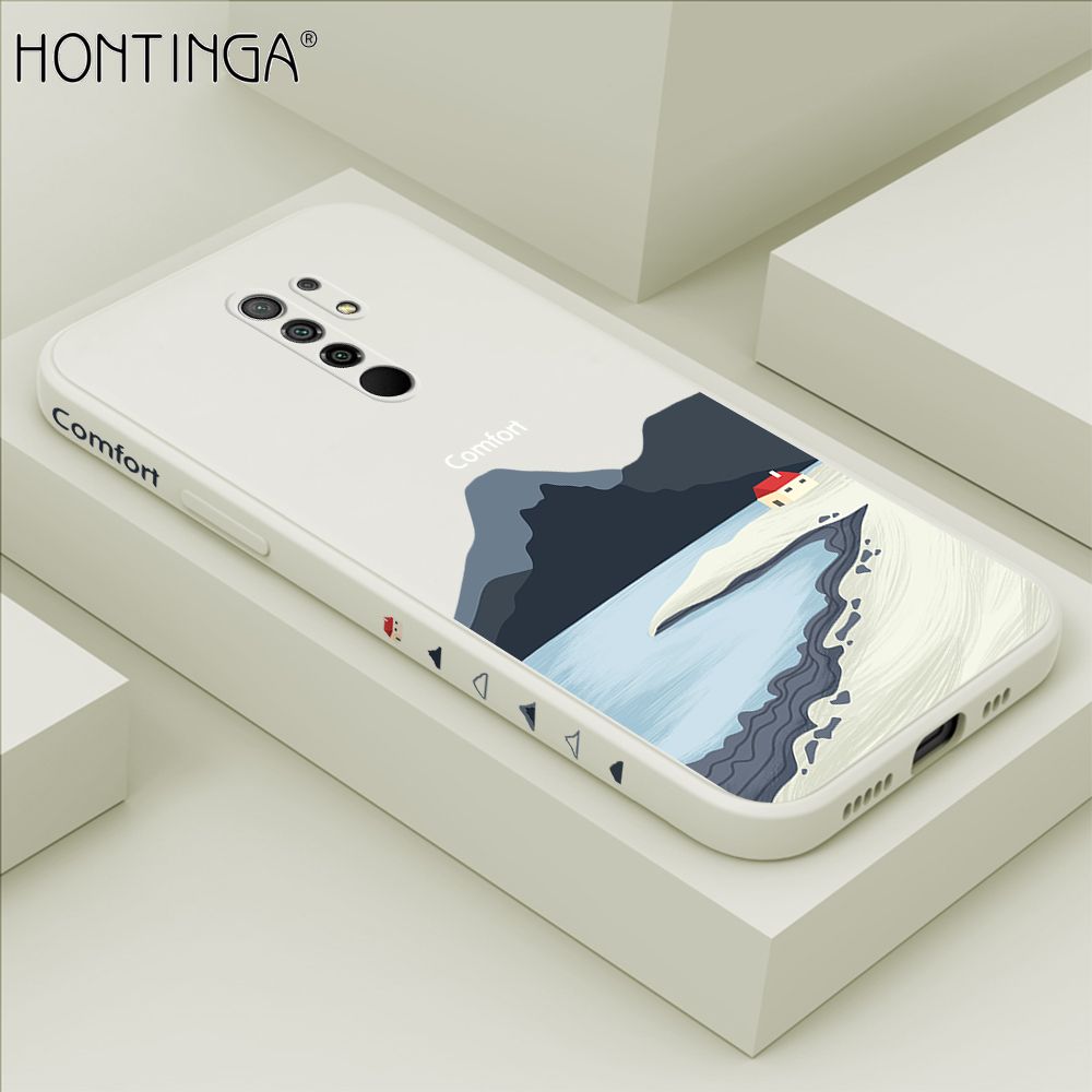 Hontinga for Redmi 9 Case Side Design New Mount Back Cover Soft Square Edge Pattern Liquid Silicone Trend Phone Cases