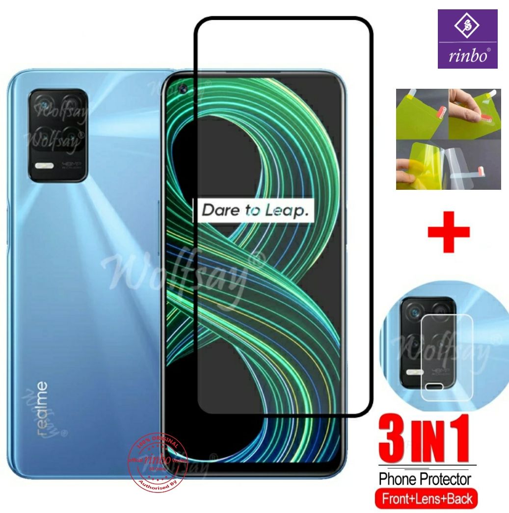 Rinbo For Realme 8 5G / Realme Narzo 30 5G 3-in-1 Combo Pack Rinbo Screen Protector Glass + Camera Lens Protector + Back poly