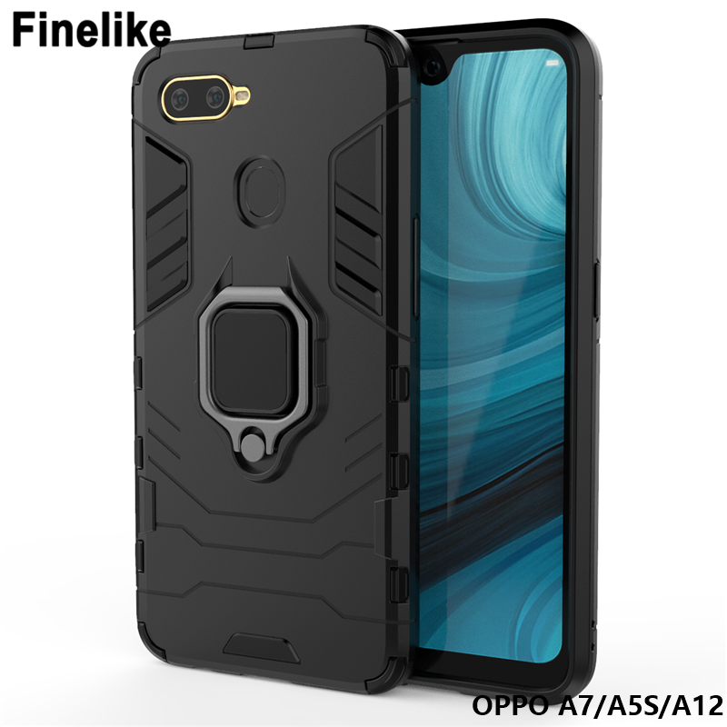 For OPPO A7 / OPPO A5S / OPPO A12 Luxury Ring Holder Phone Case Magnetic Car Stand Holder Shockproof Armor Cover Case