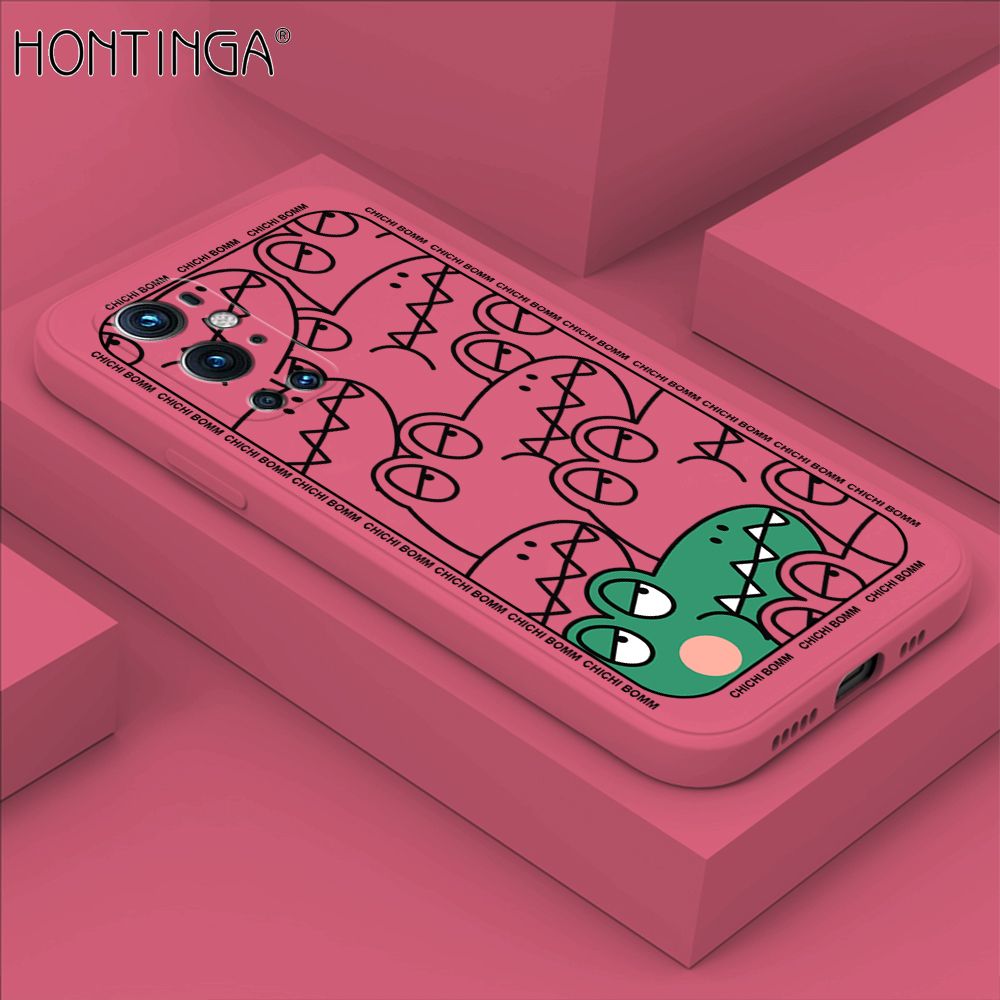 Hontinga for OnePlus 9 Pro Case Cartoon Crocodile Alligator Phone Case Phone Case Soft Square Edge Silicone Cases Full Lens Cover Shockproof Protection Cover