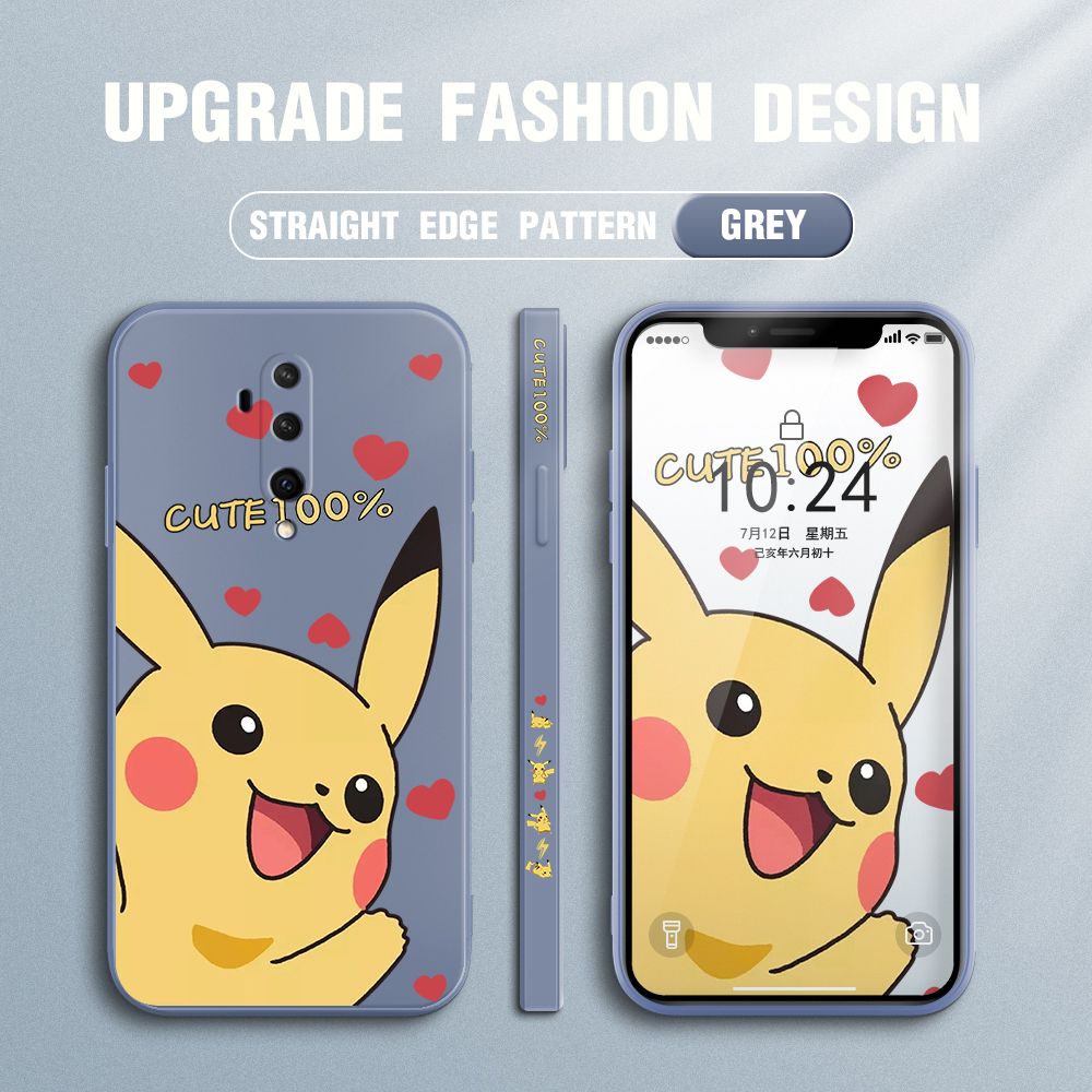FHKL for OnePlus 7T Pro Back Cover Cartoon Pikachu Side design Soft Case Multicolor Liquid Silicone Phone Cases