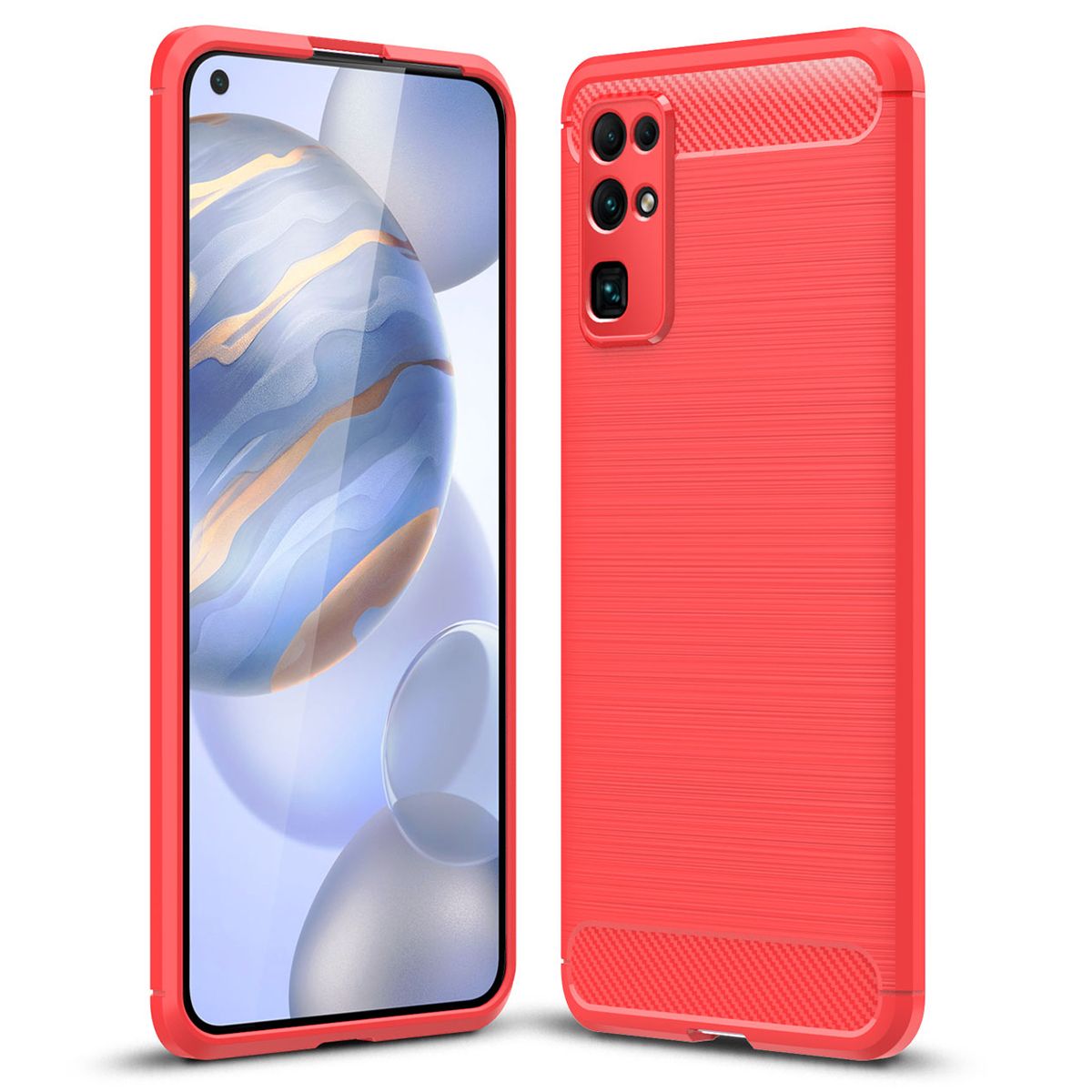 For Huawei Honor 30 Carbon Fiber Skin Resilient TPU Shockproof Armor Protective Case Cover
