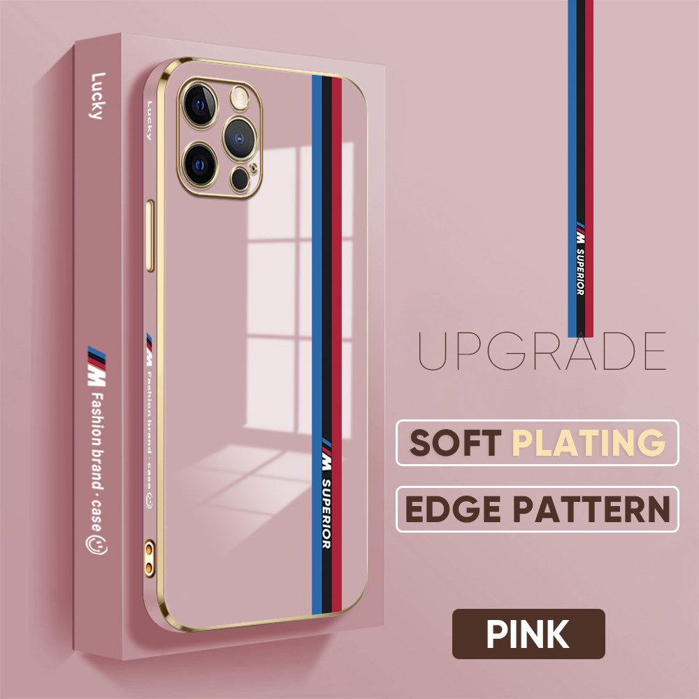Jizetin (Free Lanyard) iPhone 12 Pro Back Cover Car Track Luxury 6D Plating Case Side Pattern Soft Silicone Square Mobile Phone Cases