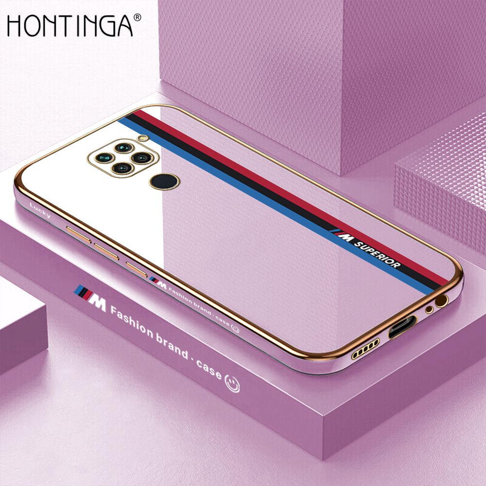 Hontinga for Xiaomi Redmi Note 9 Back Cover Luxury 6D Plating Fashion Racing Side Pattern Case Soft Silicone Square Phone Cases