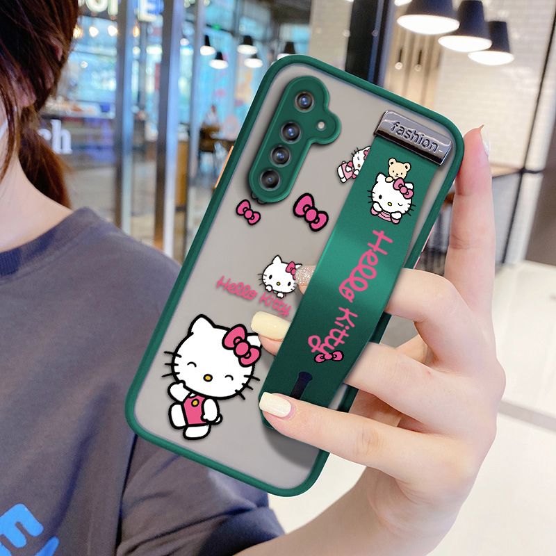 UCUC for Realme Narzo Wrist Strap Case Lovely KT Cat Wristband Printing Cover Shockproof Ultra Thin Phone Case