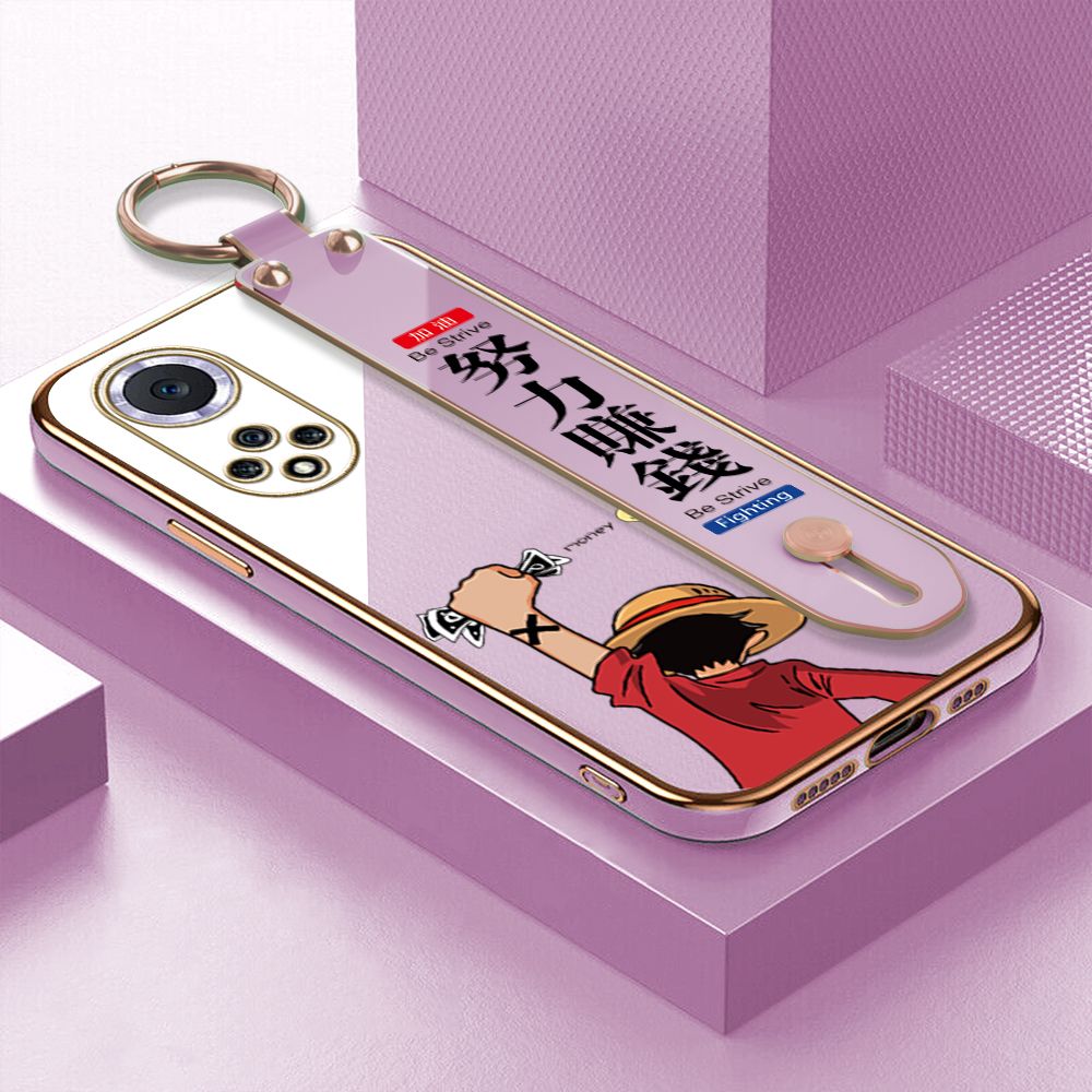 TA for Huawei Nova 9 Wrist Strap Back Cover Struggle Luffy Fashion Luxury 6D Plating Soft Casing Silicone Square Frame Phone Case