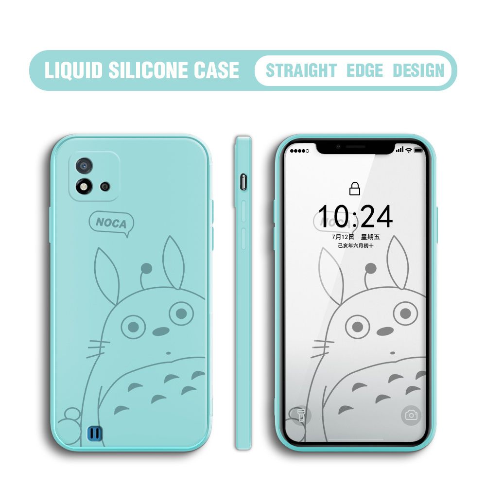 BILI for Realme C20 / C20A / C11 2021 Back Cover Lovely Totoro Multicolor Liquid Silicone Phone Case Soft Square Lens Protection Phone Cases