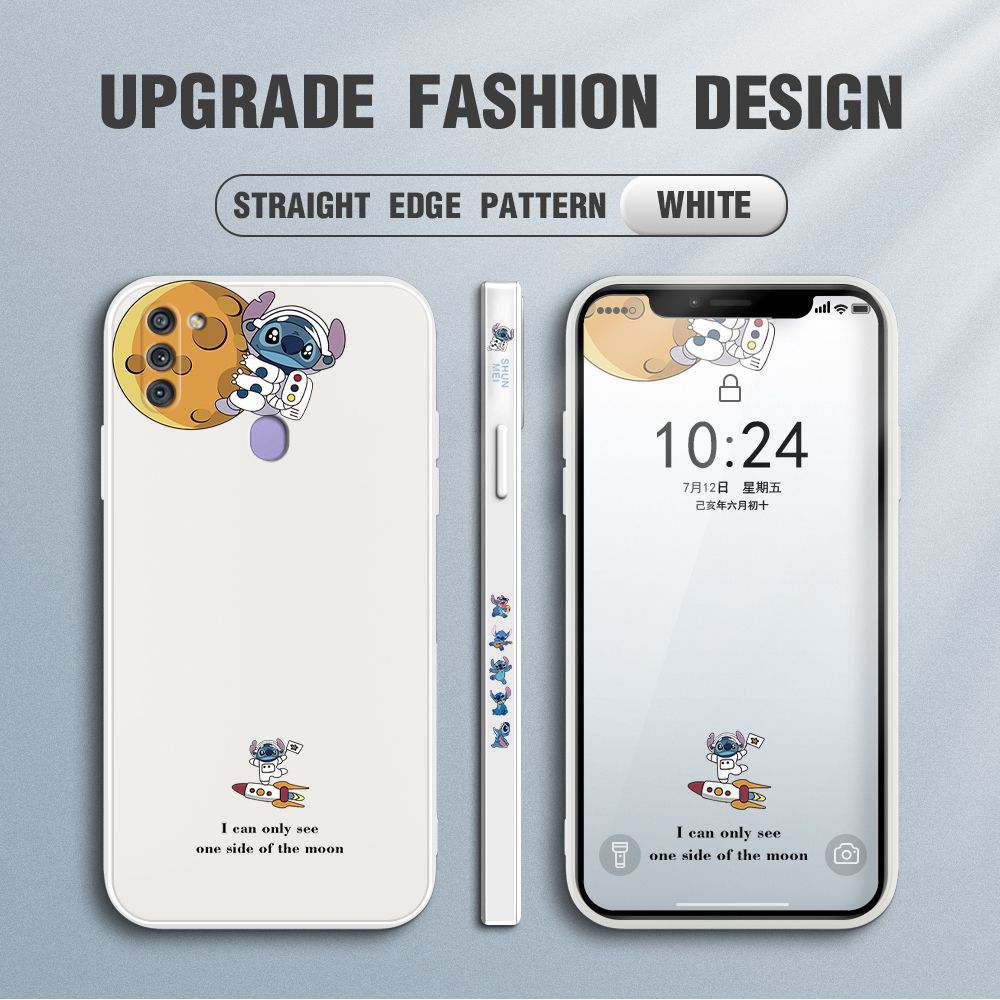 Jizetin for Samsung Galaxy A11 / M11 Case Side Design Phone Cover  Astronaut Stitch Cover Square Edge Pattern Liquid Silicone Trend Case
