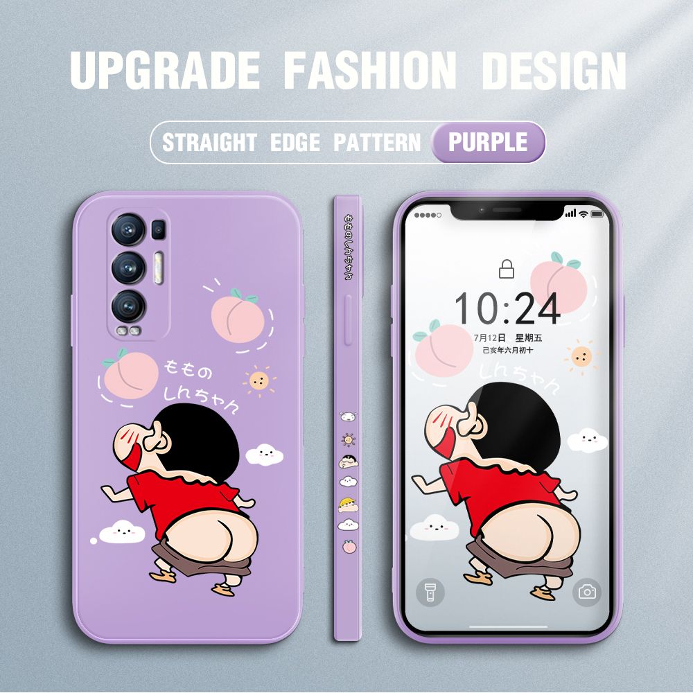 Jizetin for OPPO Reno 5 Pro Plus 5G Case New Cartoon Crayon Shin-chan Design Side Design Phone Case Square Edge Pattern Liquid Silicone Cases Full Cover Camera Shockproof Protective Case
