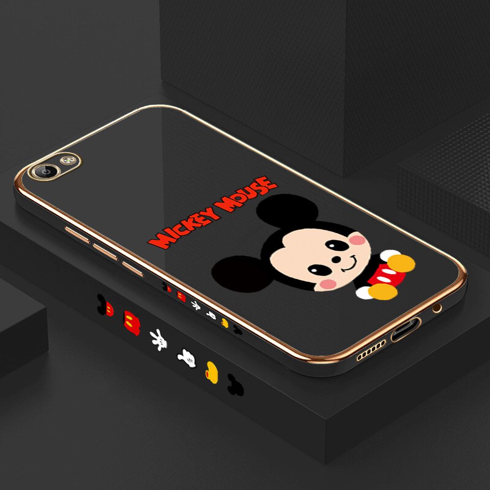 Luxury 6D Plating Case for Vivo Y66 Cute Cartoon Mouse Side Pattern Back Cover Soft Silicone Square Frame Shiny Bling Phone Cases + Free Lanyard