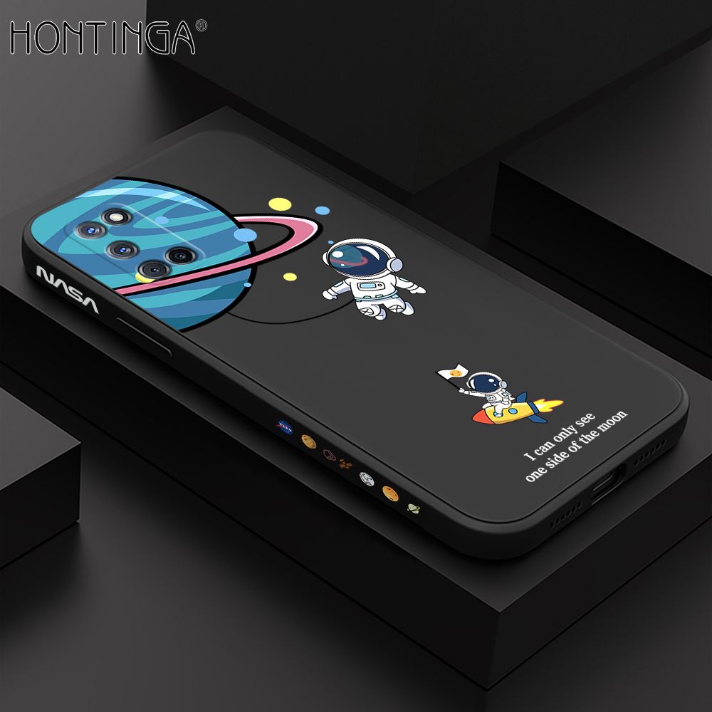 Hontinga for OPPO A92 A52  Case Cartoon Astronaut Side Design Back Cover Soft Square Edge Liquid Silicone Phone Cases