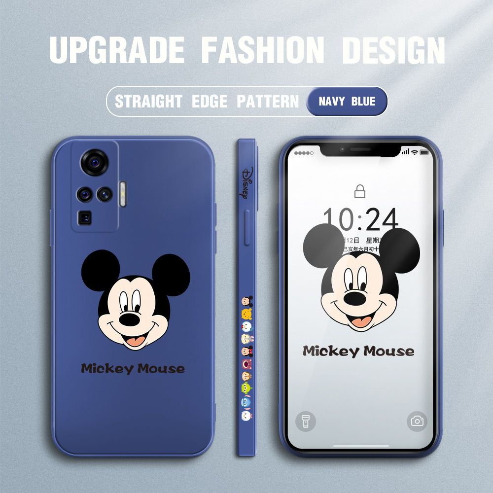 Jizetin for Vivo X50 Pro 5G Case Creative Cartoon Mouse Avatar Side Design Phone Case Square Edge Pattern Liquid Silicone Cases Full Cover Camera Shockproof Protective Case