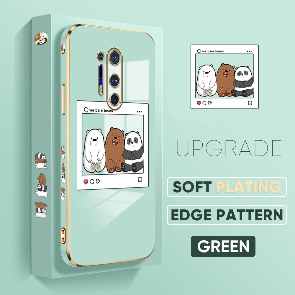 TA for OnePlus 8 Pro Back Cover + Free Lanyard Bears Group Photo Luxury 6D Plating Case Side Pattern Soft Silicone Square Phone Cases