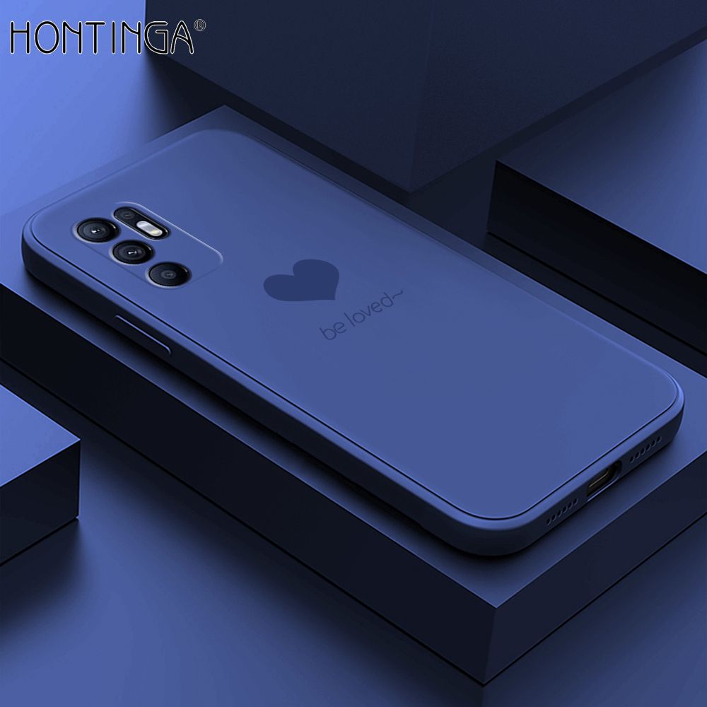 Hontinga for OPPO Reno6 Case Simple Lover Heart Pattern Back Cover Soft Square Edge Liquid Silicone Phone Cases