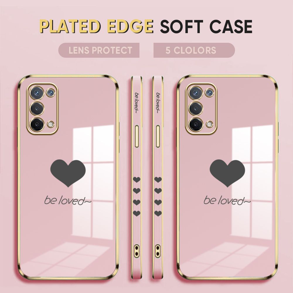 Luxury 6D Plating Case for OPPO A74 5G Phone Cases Lover Heart Side Print Soft Silicone Square Back Cover