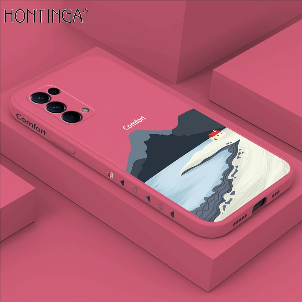 Hontinga for OPPO Reno 5 5G Case Side Design New Mount Back Cover Soft Square Edge Pattern Liquid Silicone Trend Phone Cases