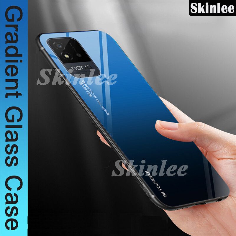 Phone Case Realme Narzo 50i Tempered Glass Protector Cases for Realme Narzo 50i Phone Cover Cases Aurora Mirror Back Cover