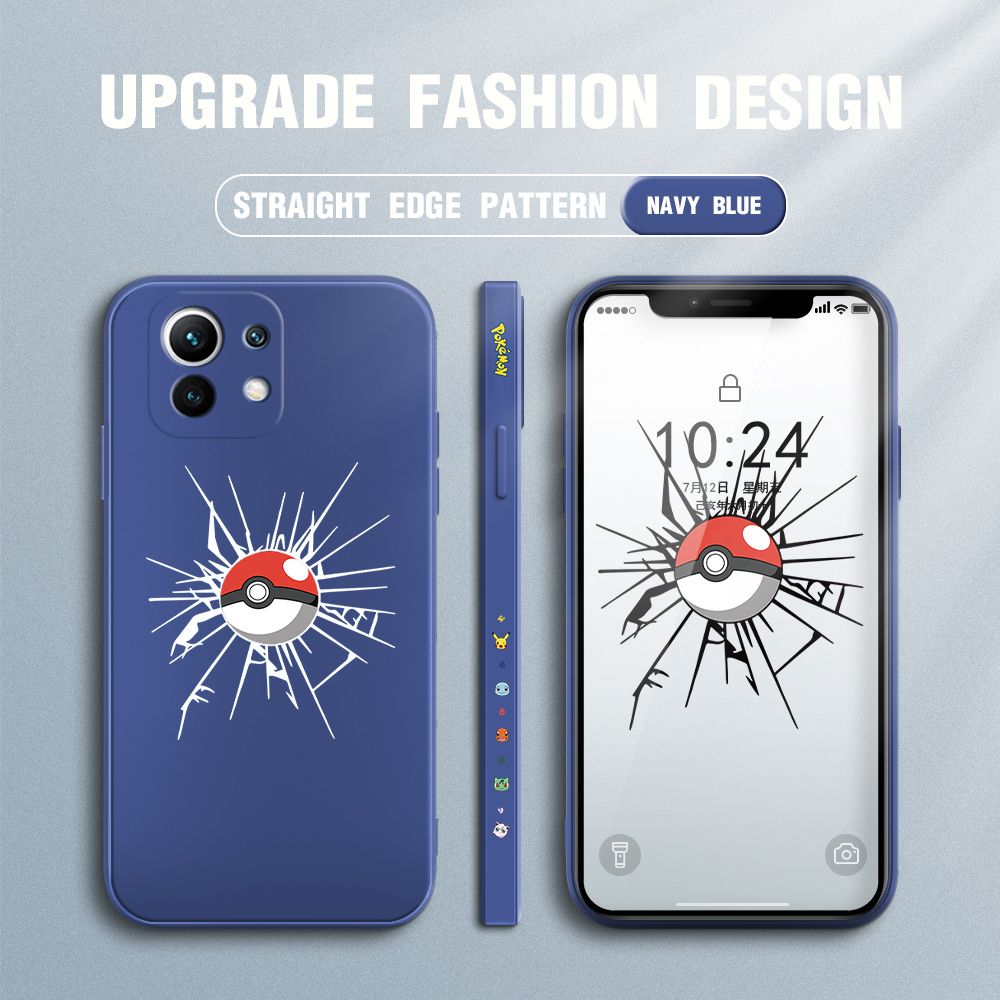 Jizetin for Xiaomi Mi 11 Case Cartoon Pokémon Pocket Monster Design Side Design Phone Case Square Edge Pattern Liquid Silicone Cases Full Cover Camera Shockproof Protective Case