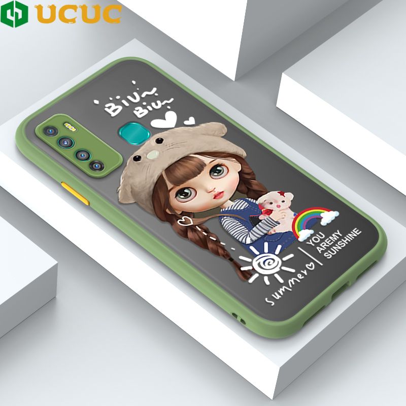 UCUC for Infinix Hot 9 X655C Back Cover Rainbow Lovely Girls Frosted Transparent Hard Phone Case Thin Shockproof Full Cover Camera Protect Case