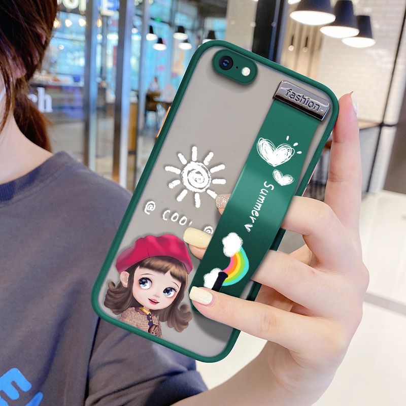 UCUC for iPhone 6 Wrist Strap Case Lovely Cartoon Red Hat Girl Wristband Printing Cover Shockproof Frosted Phone Case