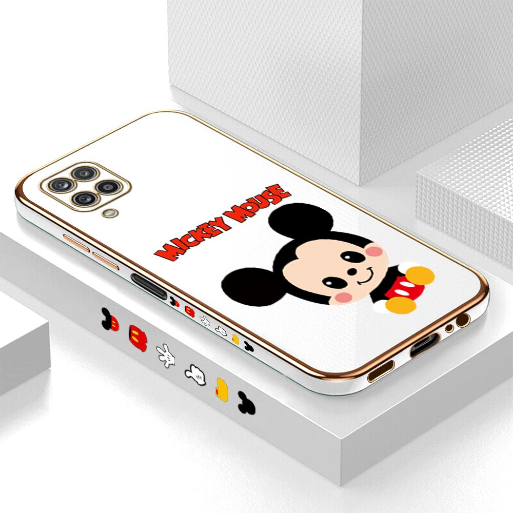 Luxury 6D Plating Case for Samsung A12 5G Cute Cartoon Mouse Side Pattern Back Cover Soft Silicone Square Frame Shiny Bling Phone Cases + Free Lanyard