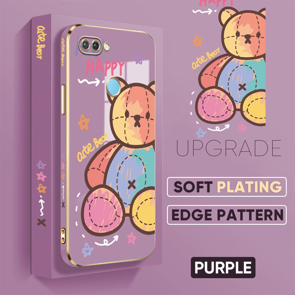 Jizetin (Free Lanyard) Realme U1 Cover Color Doll Luxury 6D Plating Soft Casing Silicone Square Frame Phone Case Shiny Bling Back Cover