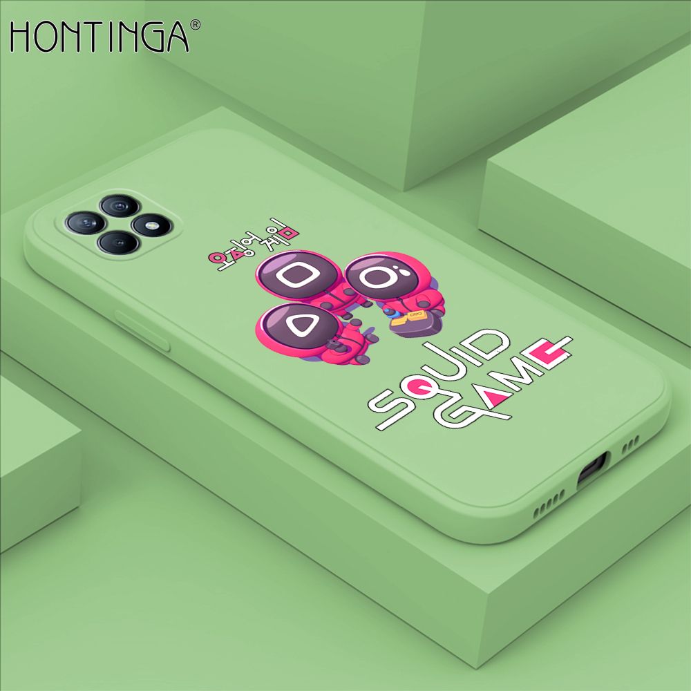 Hontinga for OPPO Reno4 SE Case Cute Cartoon Cute Squid Character Phone Cover Square Liquid Silicone Shockproof Phone Protective Case