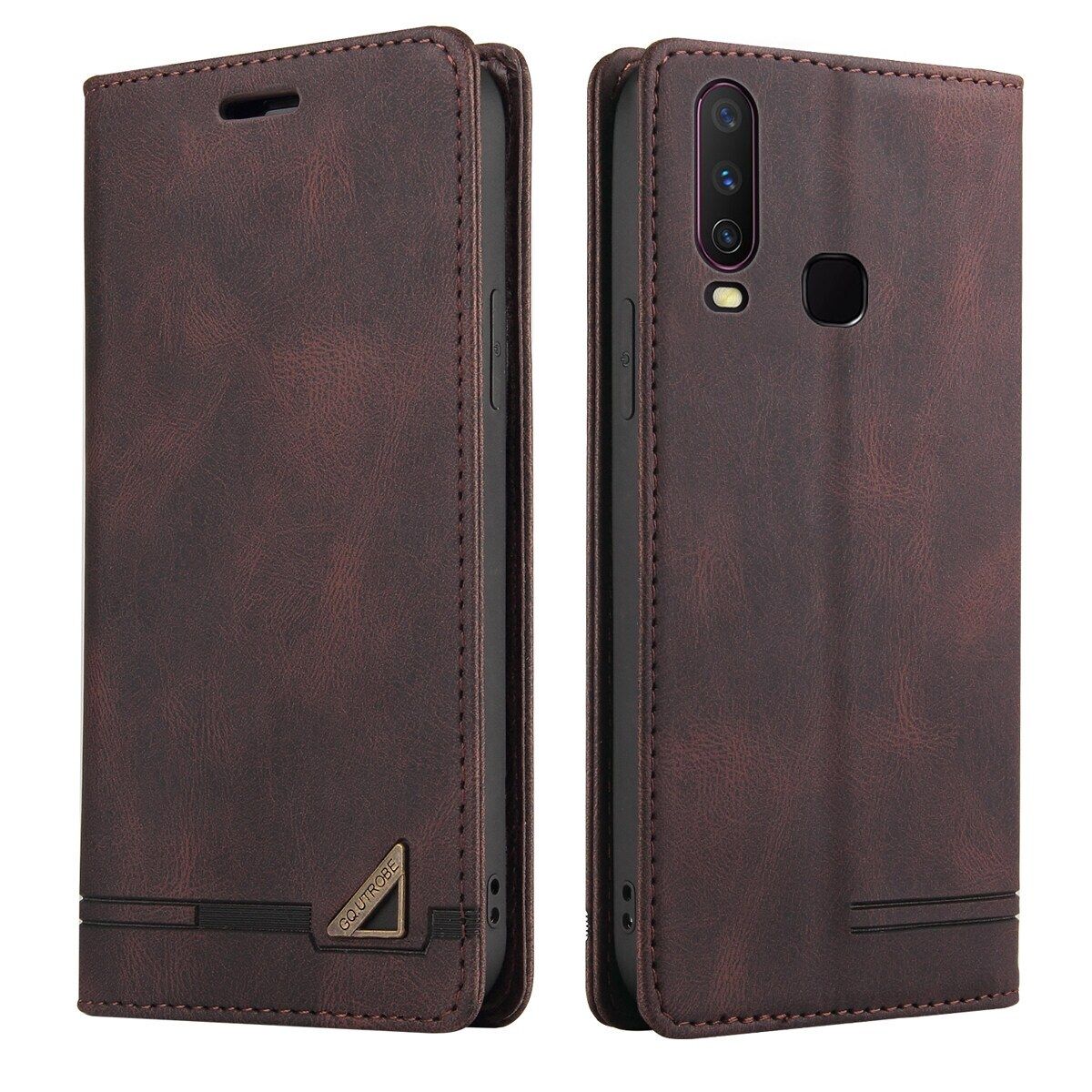 Retro Leather Wallet Foldable Built-in Card Slot and Magnetic Closure Protective Cover For VIVO Y17 / Vivo Y15 / Vivo Y12 / Vivo Y11 Phone Cover Case