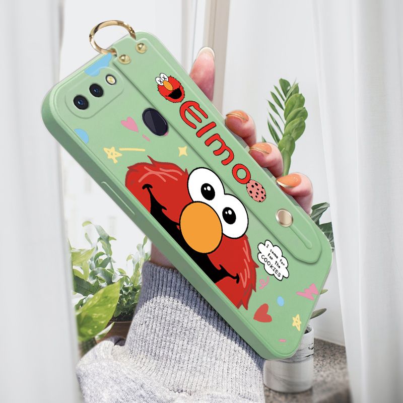 Jizetin for OPPO R15 Wrist Strap Case Creative Cartoon Red Haired Monster Cover Ultra Thin Anti Fall Liquid Silicone Phone Case