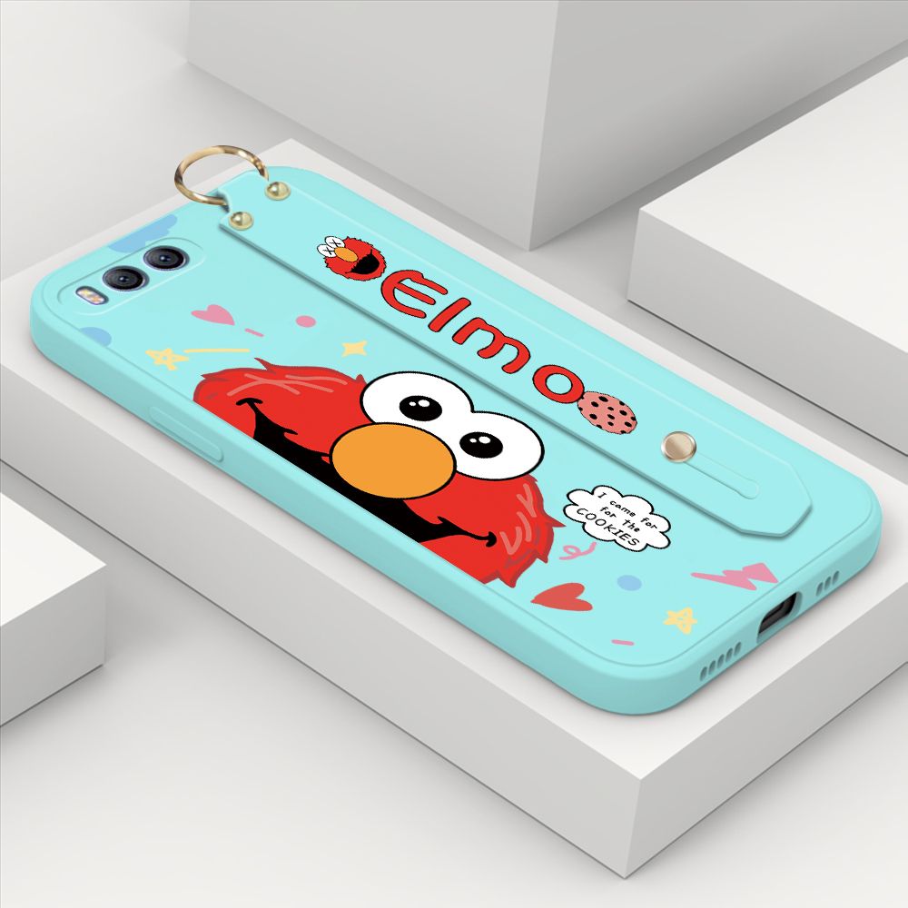 ZeroQiQi for Xiaomi Mi 6 Wrist Strap Case Cute Cute Cartoon Little Monster Phone Cover Square Edge Liquid Silicone Case Full Cover Camera Shockproof Protective Cases