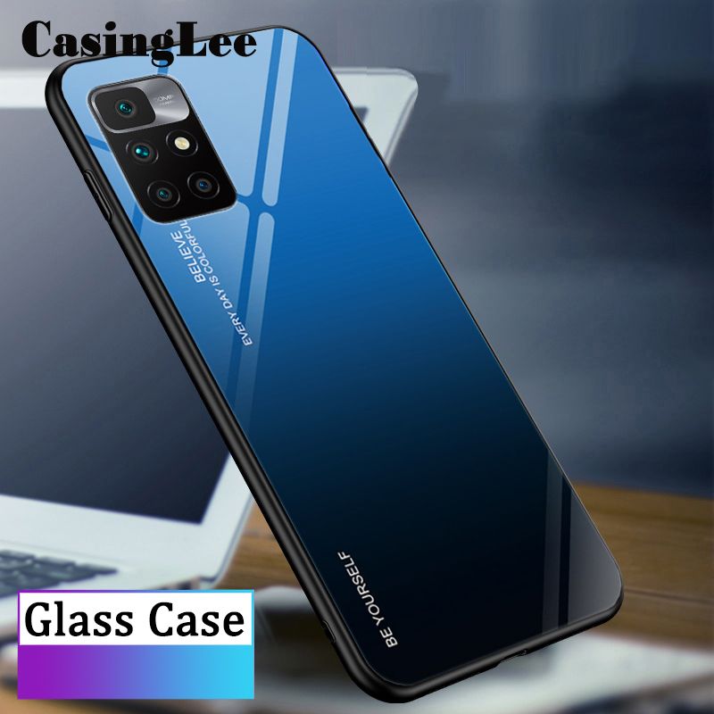 Casinglee For Redmi 10 case Gradient Tempered Glass Protector Back cover for Xiaomi Redmi10 Phone Cases For girls and Boys