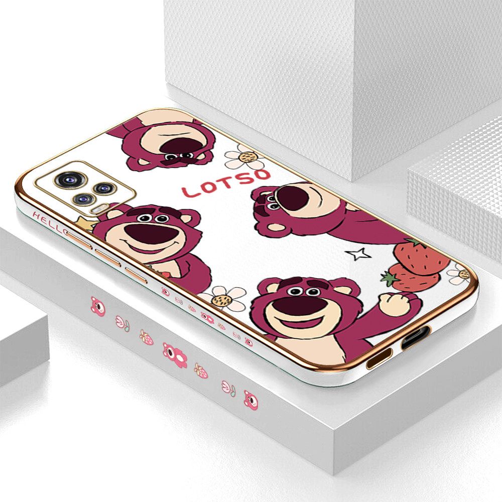ZeroQiQi for Vivo V20 Pro Back Cover Cute Bear Luxury 6D Plating Case Side Pattern Soft Silicone Square Phone Cases + Free Lanyard
