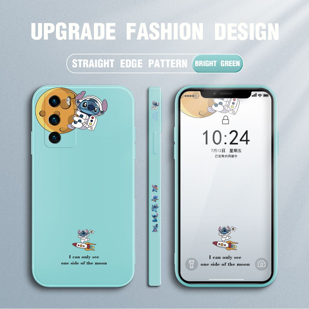Jizetin for Huawei P40 Case Side Design Phone Cover  Astronaut Stitch Cover Square Edge Pattern Liquid Silicone Trend Case